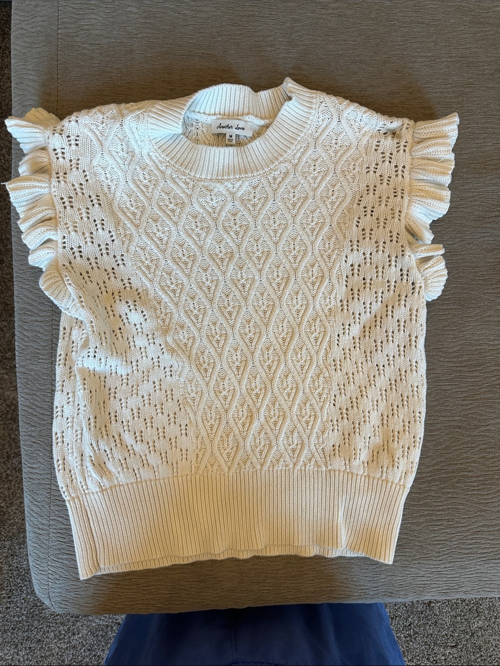 Another Love Cream Ruffle Cable Knit Sweater
